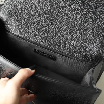 Chanel Lleboy Black Quilted Shiny Calfskin Leather / Quilted Caviar Leather Shoulder Bags Crossbody Bags