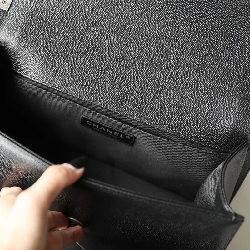 Chanel Lleboy Black Quilted Shiny Calfskin Leather / Quilted Caviar Leather Shoulder Bags Crossbody Bags