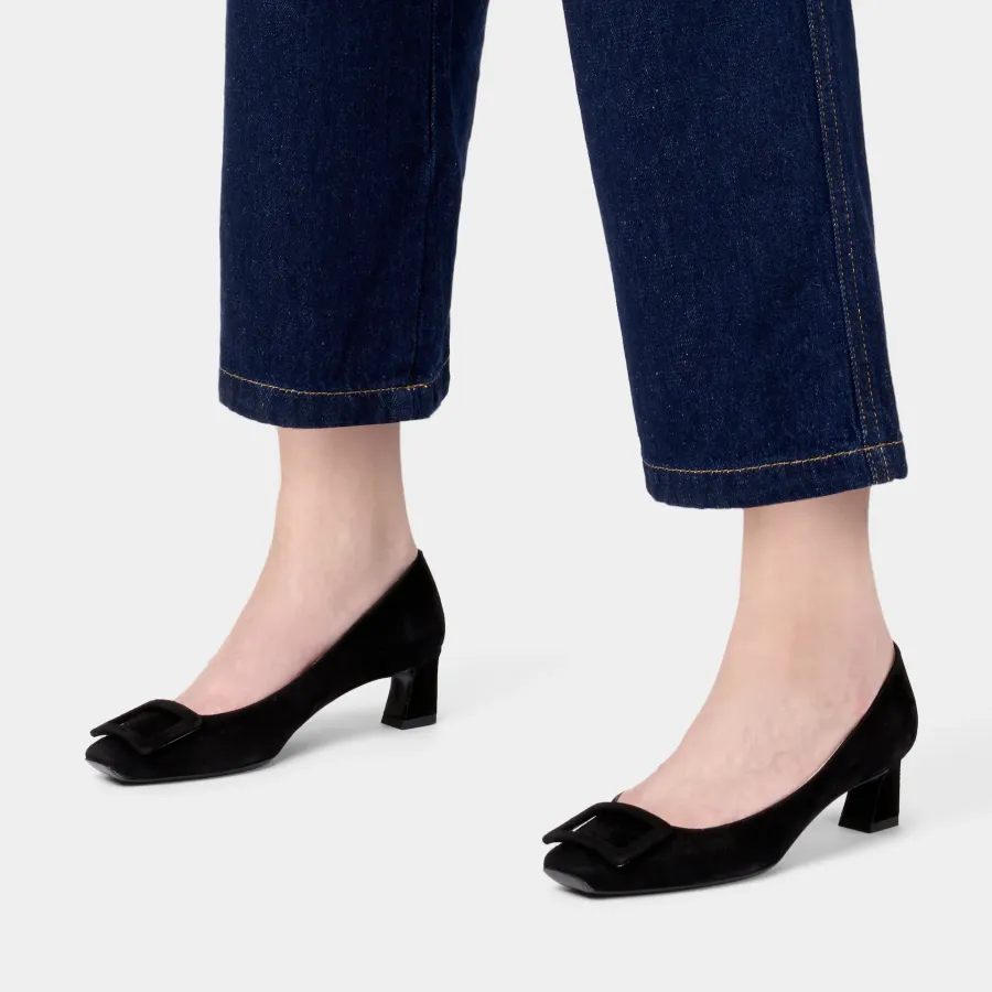 Roger Vivier Trompette Pumps High Heels In Black Suede With Suede Metal Buckle (Heel Height 4.5cm)