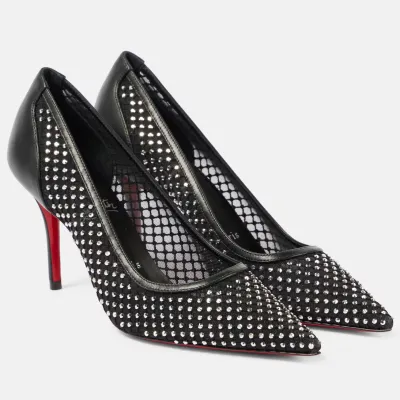 Christian Louboutin Black mesh heels, pointy stiletto heels
