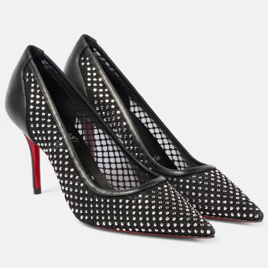 Christian Louboutin Black mesh heels, pointy stiletto heels