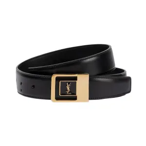 Saint Laurent LA 66 Buckle Belt In Black Calfskin With Gold Hardware 30mm