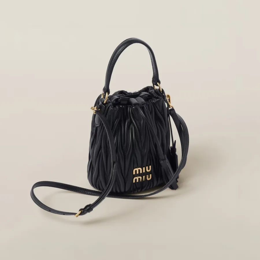 Miu Miu Matelassé Quilted Lambskin Leather Black Bucket Bags