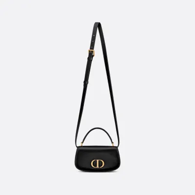 Dior Small 30 Montaigne Avenue Top Handle Bag In Black Ribbed Calfskin With Gold Hardware