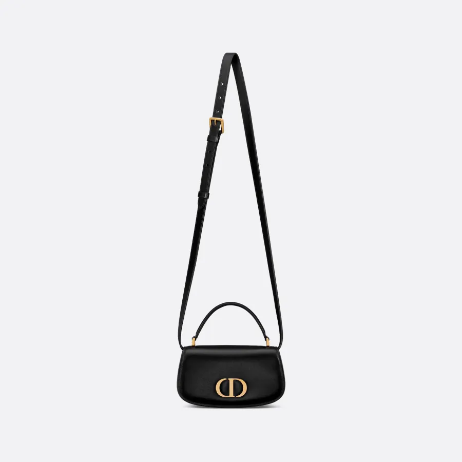 Dior Small 30 Montaigne Avenue Top Handle Bag In Black Ribbed Calfskin With Gold Hardware