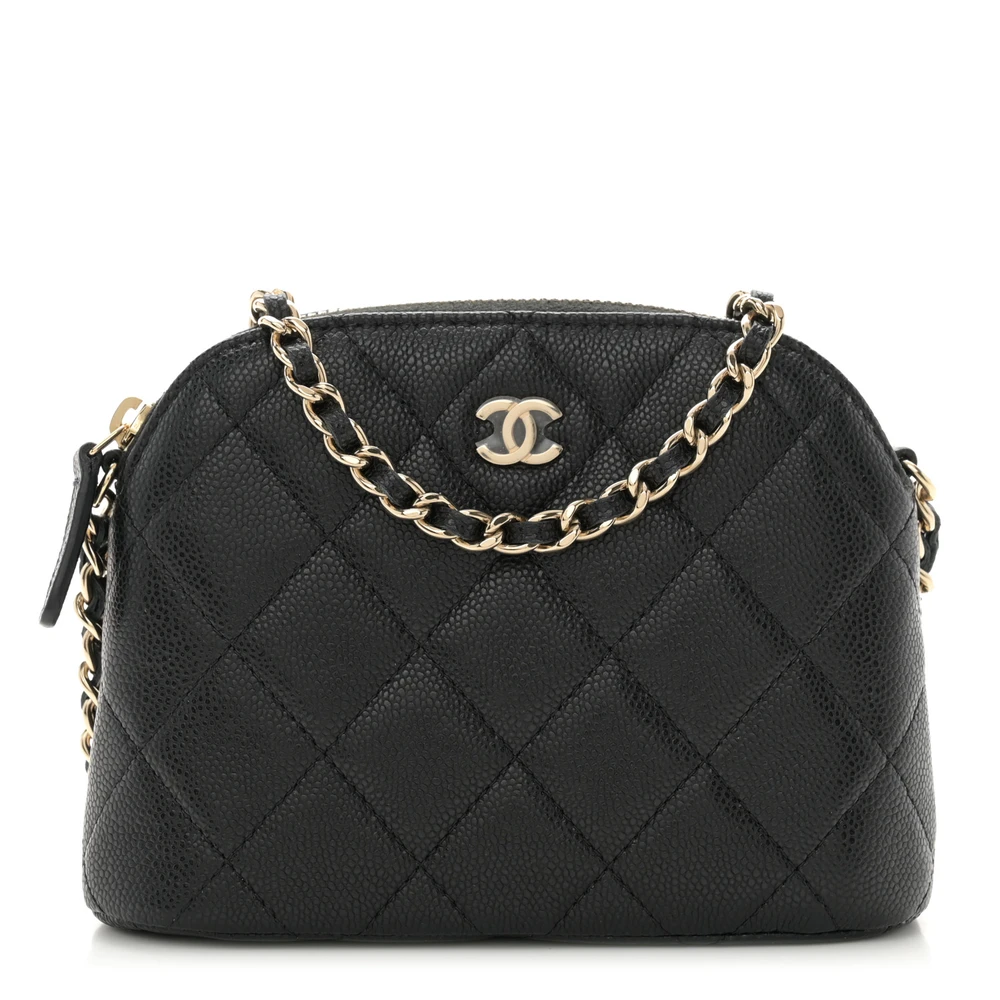 Chanel Classic Clutch With Chain Small Black Quilted Caviar Leather Light Gold Hardware