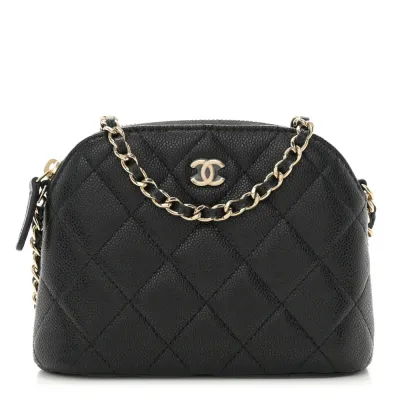 Chanel Classic Clutch With Chain Small Black Quilted Caviar Leather Light Gold Hardware