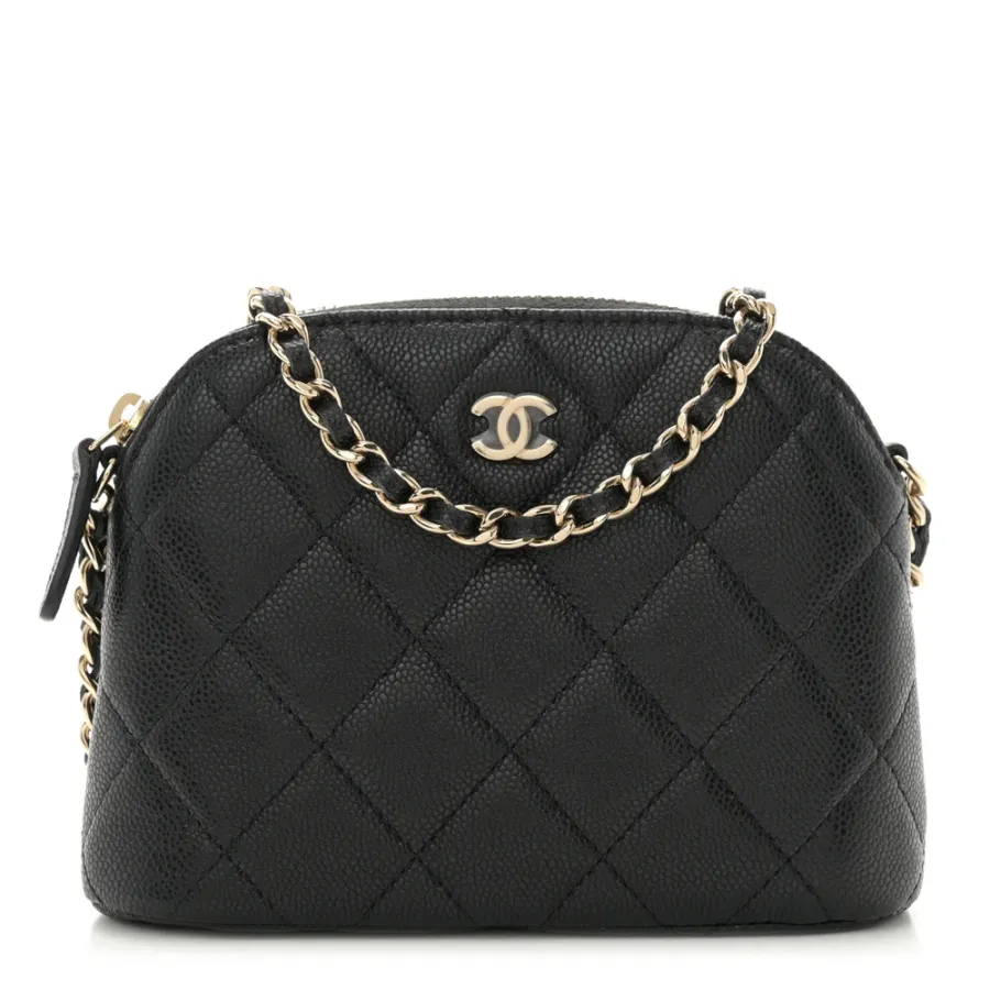 Chanel Classic Clutch With Chain Small Black Quilted Caviar Leather Light Gold Hardware