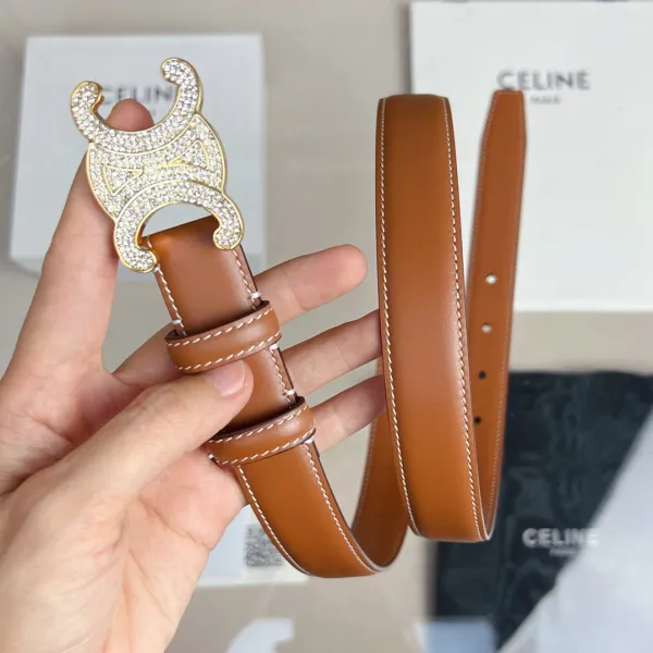 Celine Triomphe Buckle With Crystals Revesible Belt In Black/Brown Calfskin With Gold Hardware 25mm - Image 8