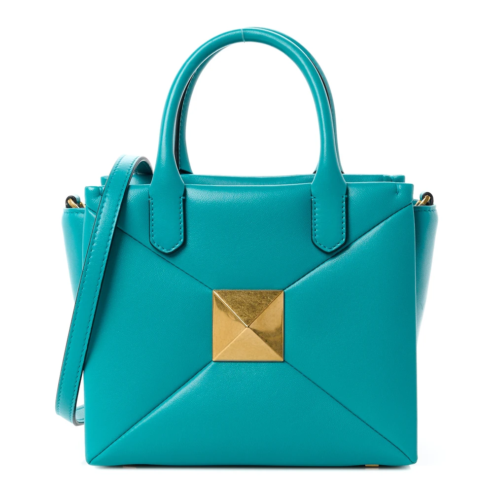 Bolsa Valentino Garavani Small One Stud, Couro Nappa Verde Marinho, Hardware Dourado