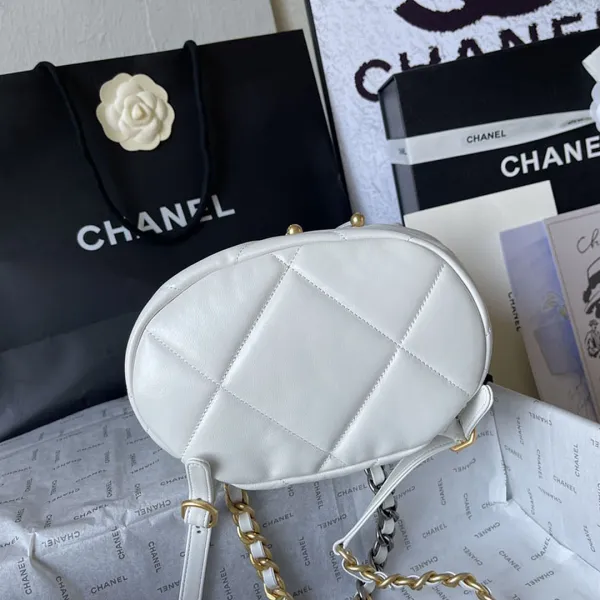 Chanel 19bags Backpacks White / Grey / Black Gold / Black Silver / Burnt Sugar Colouring Quilted Lambskin Leather Backpacks - Image 9