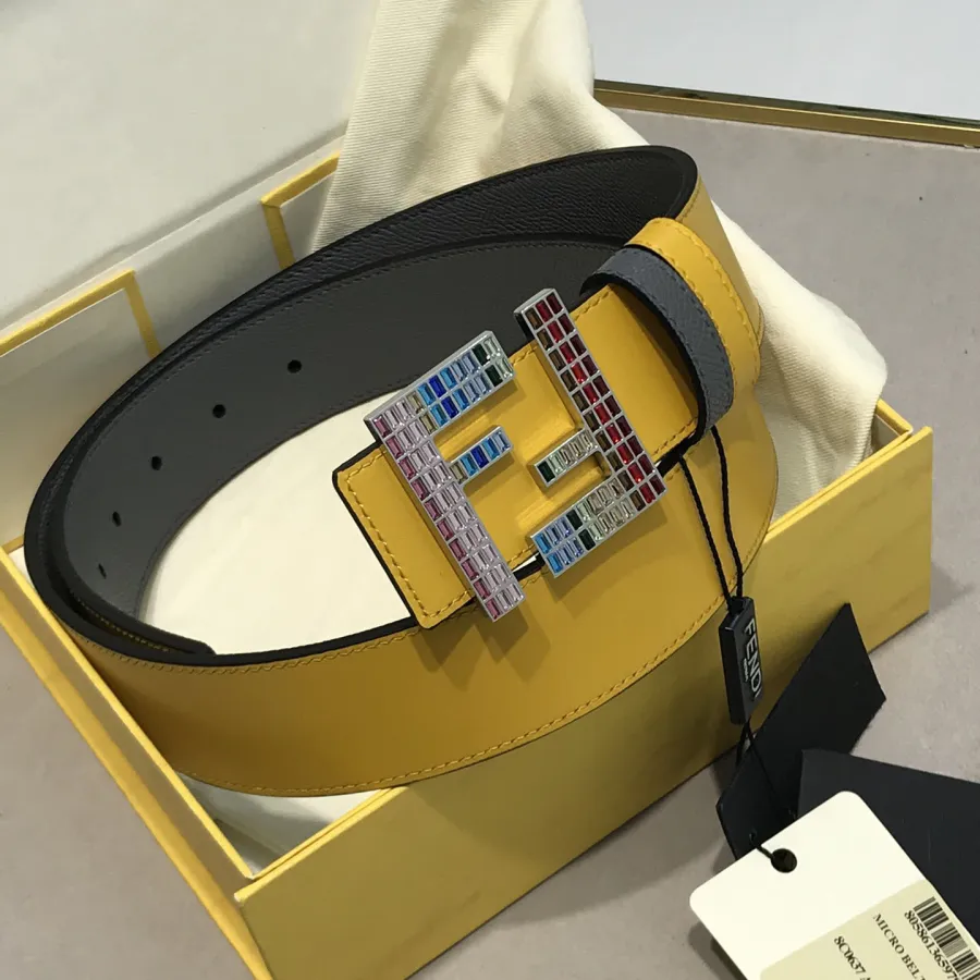 Fendi Men's FF Multicolor Buckle Belt In Blue/Yellow/Red/Black Epsom Calfskin With Silver/Black Hardware 38mm