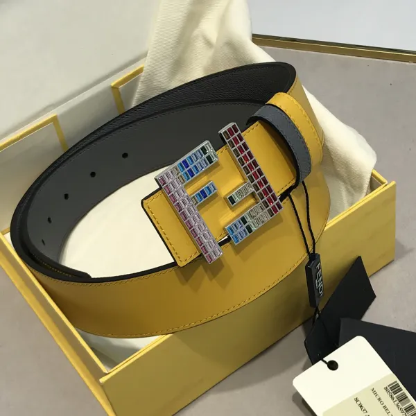 Fendi Men's FF Multicolor Buckle Belt In Blue/Yellow/Red/Black Epsom Calfskin With Silver/Black Hardware 38mm - Image 7