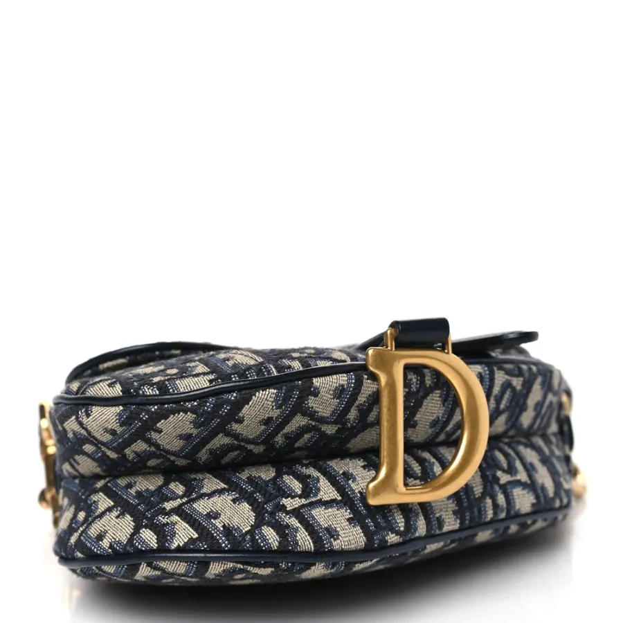Dior Mini Saddle Bag With Strap Blue Oblique Canvas Brass Hardware