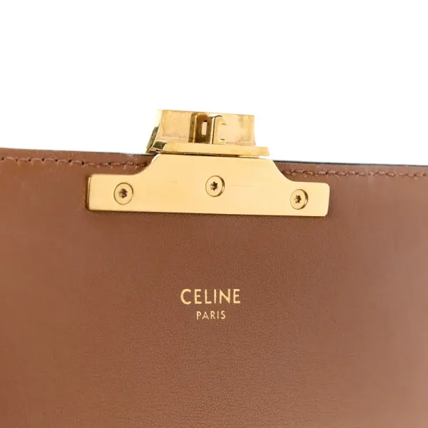 Celine Medium Triomphe Shoulder Bag Tan Canvas & Calfskin Leather Gold Hardware - Image 2