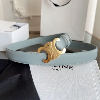 Celine Triomphe Buckle Revesible Belt In Burgundy/Red/Blue/Pink/White/Brown/Black Calfskin With Gold Hardware 25mm