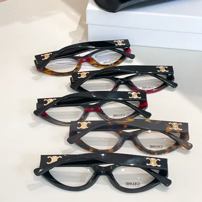 Celine Cat Eye glasses leopard/leopard pink/black red grey/black red yellow/black color transparent lens Size 54口20-145
