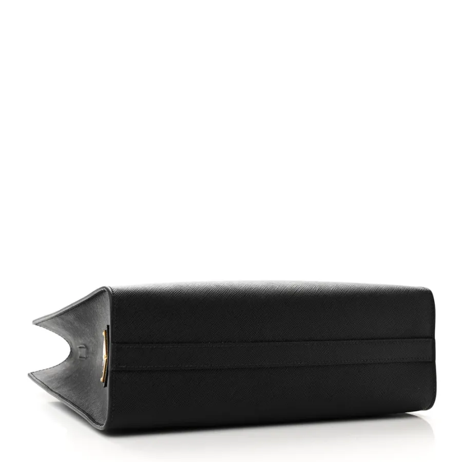 Prada Medium Lux Logo Embossed Shoulder Tote Handbag Black Saffiano Leather