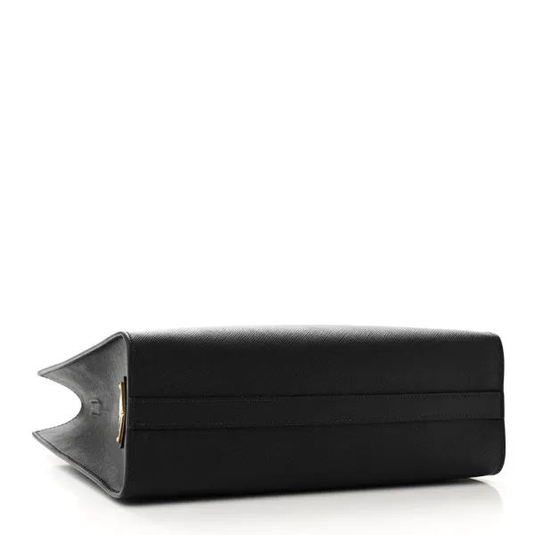 Prada Medium Lux Logo Embossed Shoulder Tote Handbag Black Saffiano Leather - Image 6