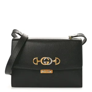 Gucci Small Zumi Shoulder Bag Black Grainy Calfskin Leather Mixed Metal Hardware