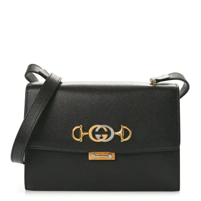 Gucci Small Zumi Shoulder Bag Black Grainy Calfskin Leather Mixed Metal Hardware