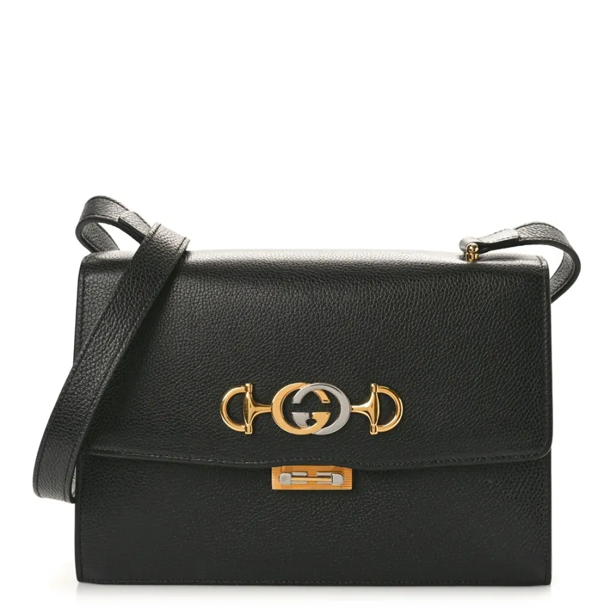 Gucci Small Zumi Shoulder Bag Black Grainy Calfskin Leather Mixed Metal Hardware
