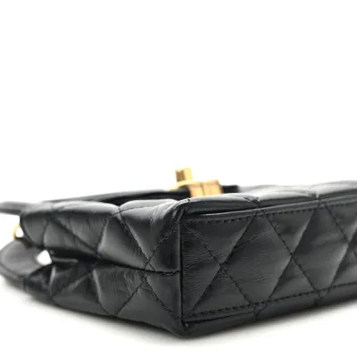 Chanel Kelly Shopper Nano Black Quilted Shiny Aged Calfskin Leather Gold Hardware - BAGS