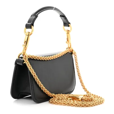 Valentino Garavani Micro VLogo Locò Shoulder Bag Black Calfskin Leather Gold Hardware
