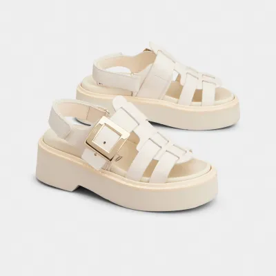 Roger Vivier Viv' Rangers Sandals In White Leather With Metal Buckle