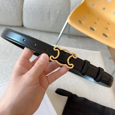 Celine Hollow Triomphe Buckle Belt In Black/White/Brown Calfskin With Gold Hardware 25mm