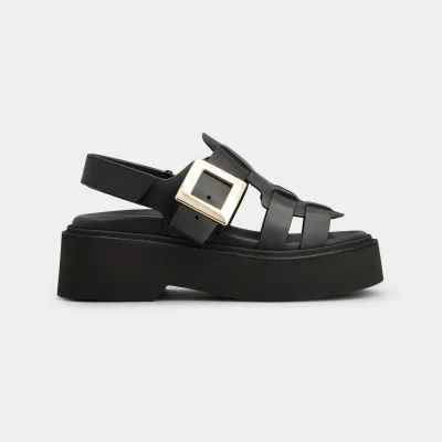 Roger Vivier Viv' Rangers Sandals In Black Leather With Metal Buckle