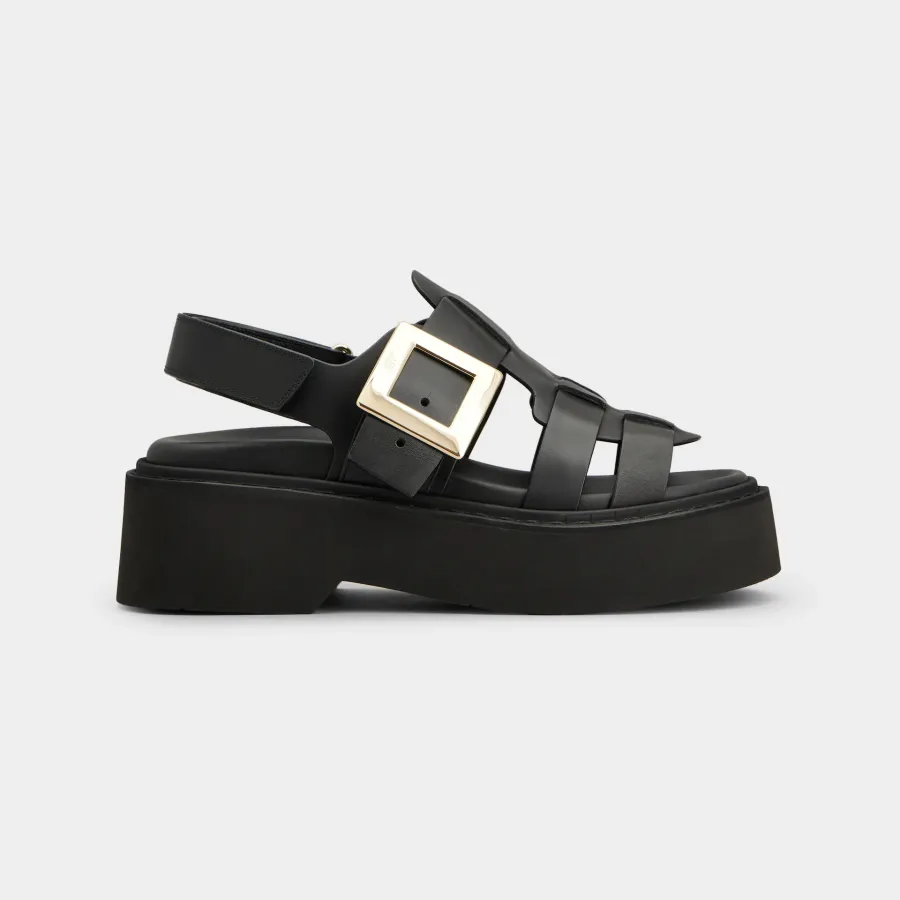 Roger Vivier Viv' Rangers Sandals In Black Leather With Metal Buckle