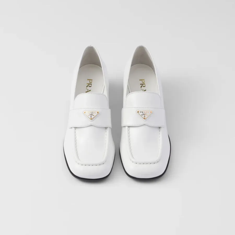PRADA White shiny leather loafers