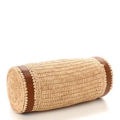 Saint Laurent Small Cylindric Bag Natural and Brick Monogram Raffia Cassandre Aged Gold Hardware