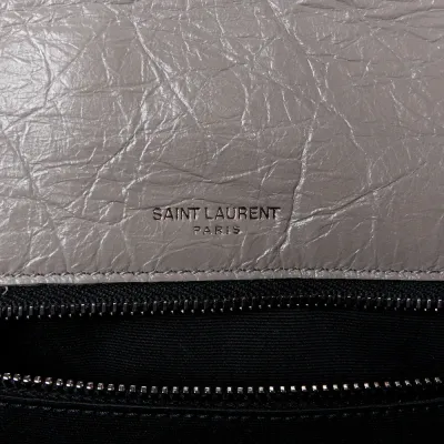 Saint Laurent Medium Niki Chain Satchel Fog Crinkled Monogram Calfskin Matelasse Leather Ruthenium Hardware
