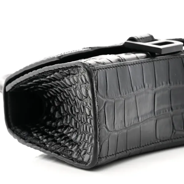 Balenciaga XS Hourglass Top Handle Bag Black Monochrome Crocodile Embossed Shiny Calfskin Leather Black Hardware - Image 5
