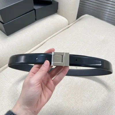 Saint Laurent LA 76 Belt In Burgundy/Black Smooth Calfskin With Gold/Silver Hardware 30mm