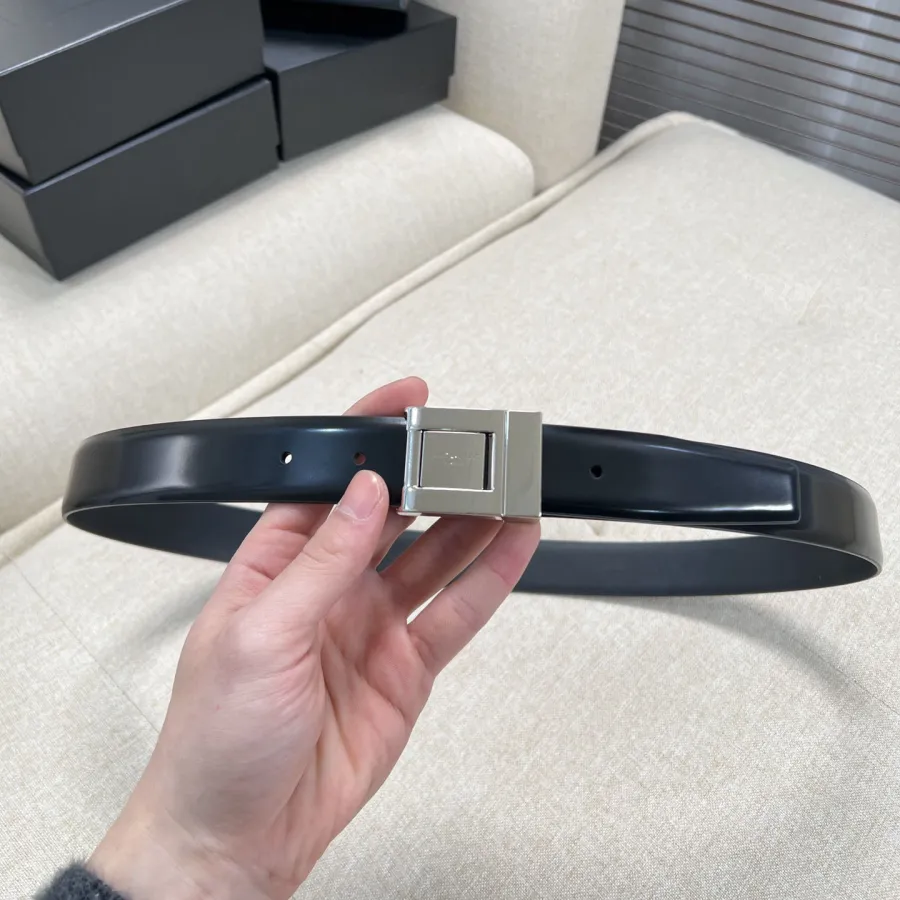 Saint Laurent LA 76 Belt In Burgundy/Black Smooth Calfskin With Gold/Silver Hardware 30mm