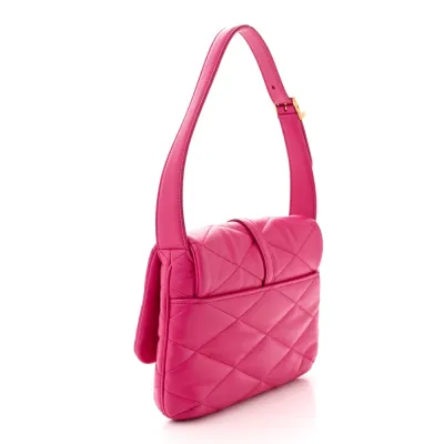 Saint Laurent Medium Le 57 Shoulder Bag Lipstick Fuchsia Diamond Quilted Lambskin Leather Aged Gold Hardware