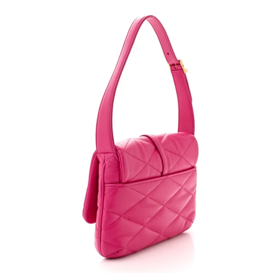 Saint Laurent Medium Le 57 Shoulder Bag Lipstick Fuchsia Diamond Quilted Lambskin Leather Aged Gold Hardware