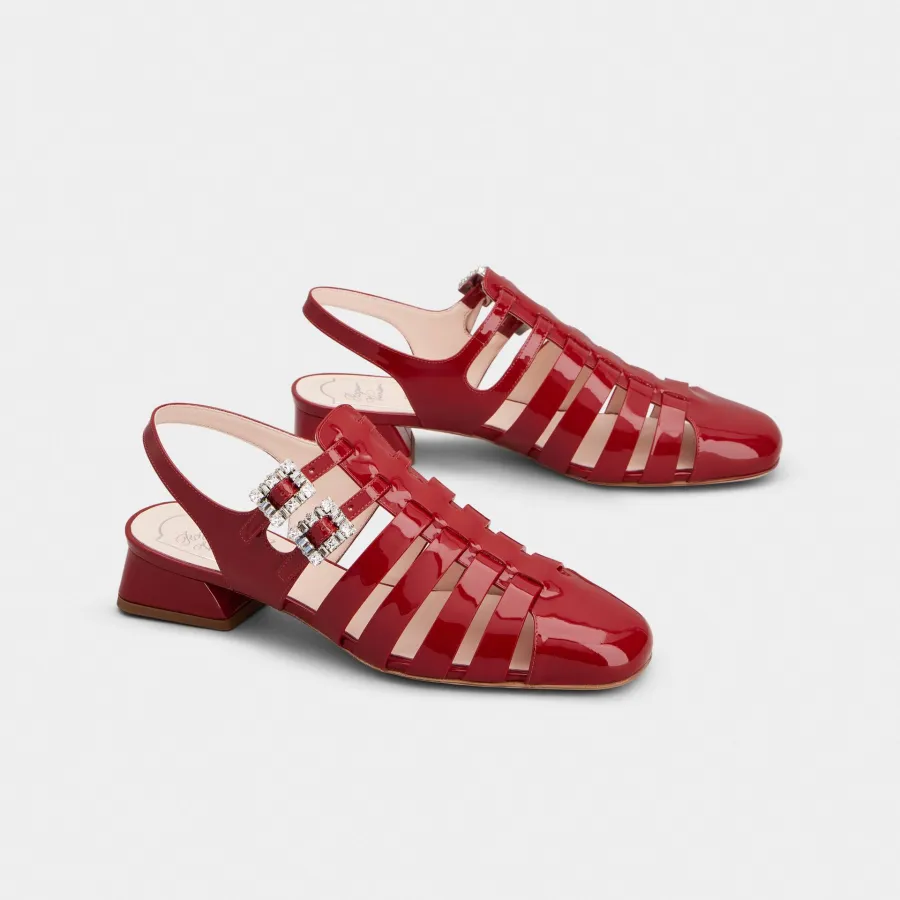 Roger Vivier Très Vivier Sandals In Red Patent Leather With Crystal Buckle (Heel Height 4.5cm)