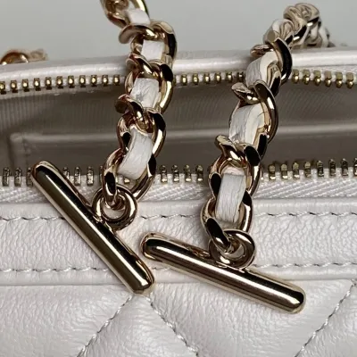 Chanel White / Black Quilted Lambskin Leather Crossbody Bags