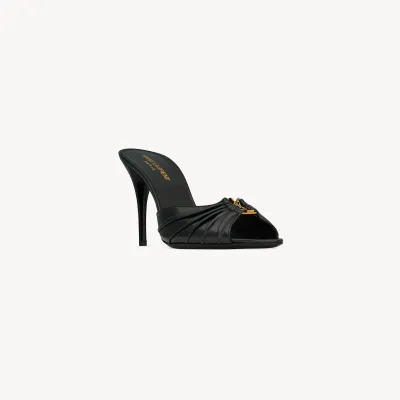 Yves Saint Laurent Black smooth leather pointy sandals high heels slippers