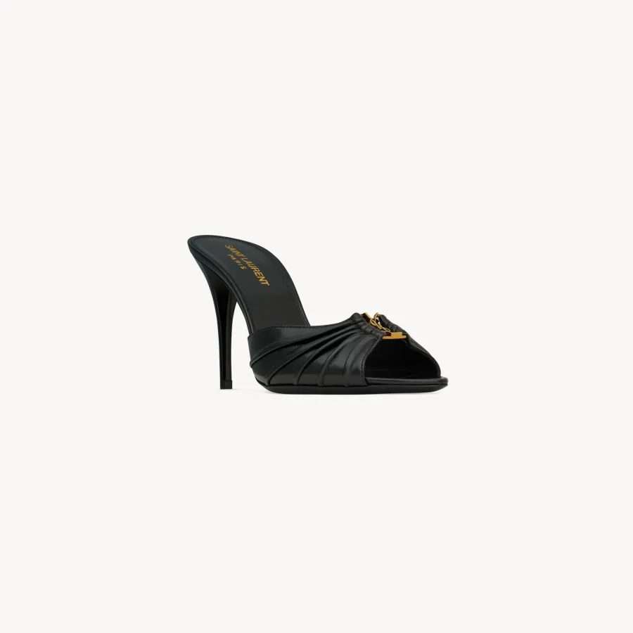 Yves Saint Laurent Black smooth leather pointy sandals high heels slippers