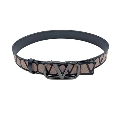 Valentino V Buckle Belt In Red/Black/Coffee Monogram Logo Calfskin With Gold/Gun Black Hardware 40mm