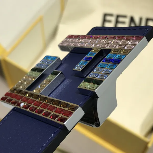 Fendi Men's FF Multicolor Buckle Belt In Blue/Yellow/Red/Black Epsom Calfskin With Silver/Black Hardware 38mm - Image 5