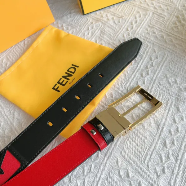 Fendi Men's FF Monster Eyes Reversible Belt In Black/Yellow/Red Smooth Calfskin With Gold Hardware 35mm - Image 5
