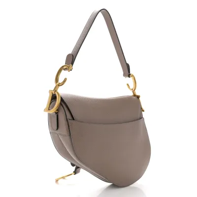 Dior Medium Saddle Bag Warm Taupe Grained Calfskin Leather Gold Hardware
