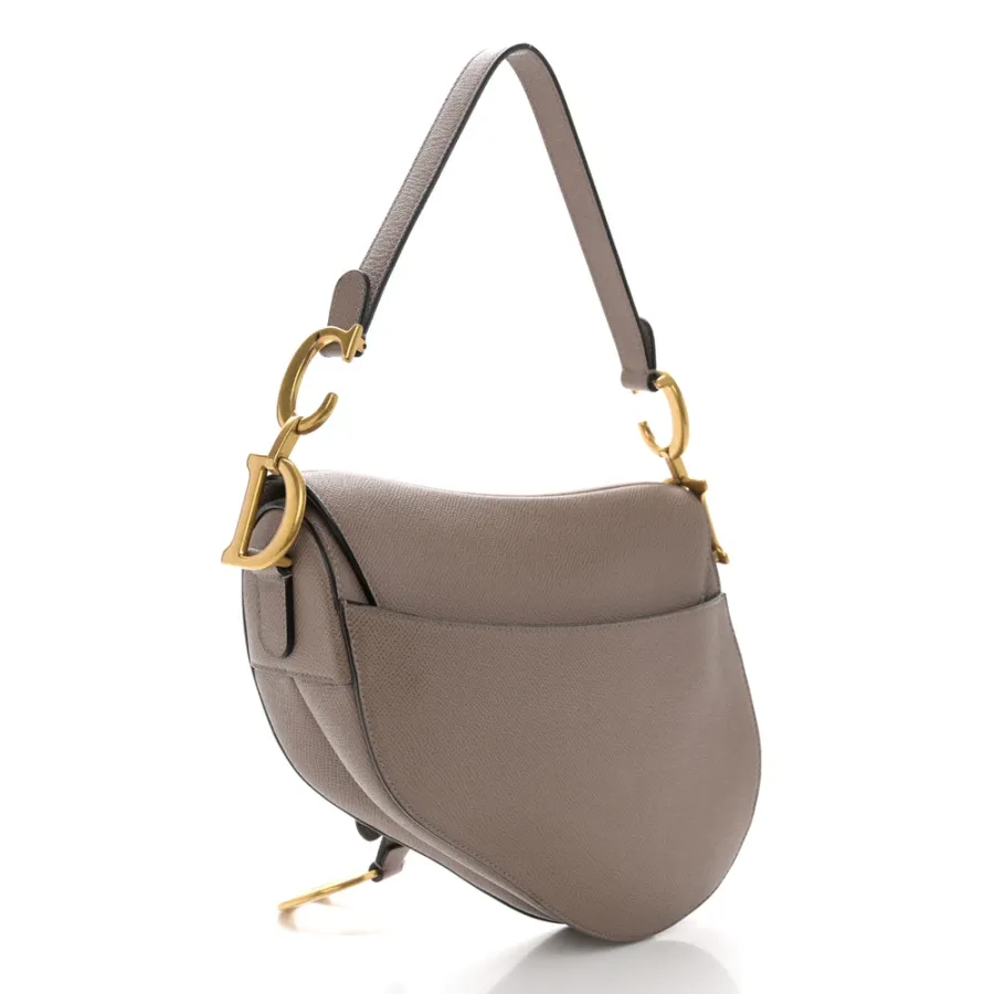 Dior Medium Saddle Bag Warm Taupe Grained Calfskin Leather Gold Hardware
