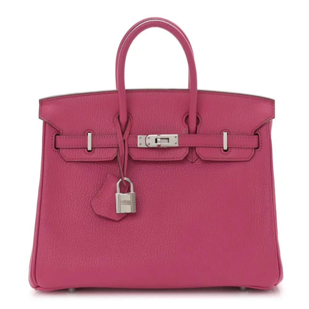 Hermès Birkin 25 Rose Shocking Pele de Cabra Mysore Ferragem Prateada